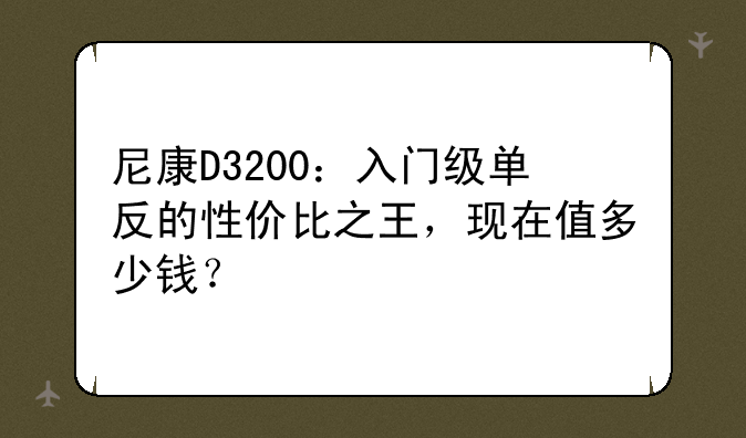 尼康D3200：入门级单反的性价比之王，现在值多少钱？