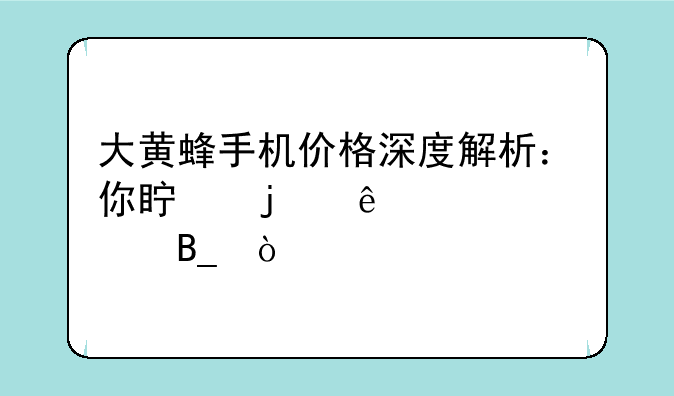 大黄蜂手机价格深度解析：你真的了解它吗？