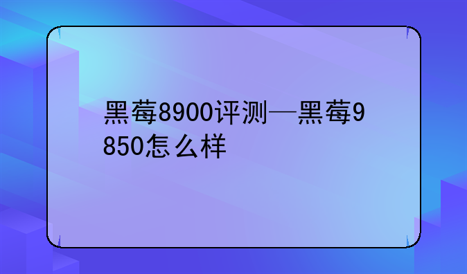 黑莓8900评测—黑莓9850怎么样